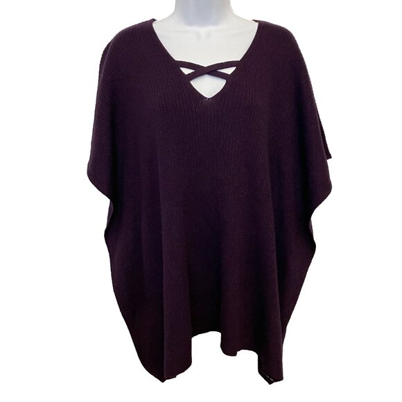 Chicos Womens Criss Cross Neck Paula Poncho Sweater Size S/M Metallic Purple NWT - Picture 1 of 9